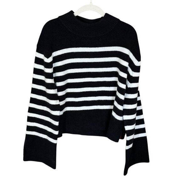 J. Crew Womens Chunky Crewneck Black White‎ Sweater in Supersoft Yarn Size Small - Picture 2 of 10
